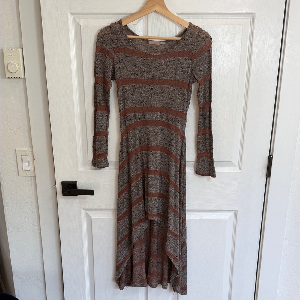 Source Unknown Brown and Gray Striped High-Low Knit Dress